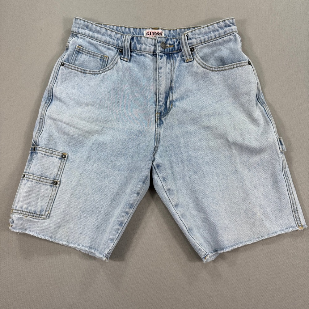 Guess Originals Carpenter Jean Shorts Men's Sz 29 Denim Raw Hem Light Wash Baggy